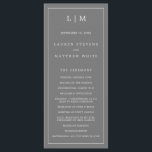 Simple Dark Grey Monogram Elegant Wedding Program<br><div class="desc">Modern Wedding Program featuring a simple yet elegant design with a traditional layout. Your two letter monogram is at the top along with your details surrounded by a thin border. All design elements are white over a medium grey background and may be changed in the design editing tool. A minimalist...</div>