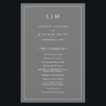 Simple Dark Grey Monogram Elegant Wedding Program<br><div class="desc">Simple Wedding Program featuring a modern yet elegant design with your two letter monogram at the top and your details surrounded by a thin border. All text is in white over a medium grey background and may be changed in the design editing tool. The front has your order of ceremony...</div>