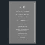 Simple Dark Grey Monogram Elegant Wedding Program<br><div class="desc">Simple Wedding Program featuring a modern yet elegant design with your two letter monogram at the top and your details surrounded by a thin border. All text is in white over a medium grey background and may be changed in the design editing tool. The front has your order of ceremony...</div>