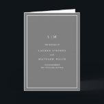 Simple Dark Grey Monogram Elegant Wedding Program<br><div class="desc">Simple folded wedding program featuring a modern yet elegant design. The cover has your two initial monogram along with your wedding details in white over a medium grey background. The inside has your wedding party on the left side and your order of ceremony on the right side. The backside has...</div>