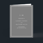 Simple Dark Grey Monogram Elegant Wedding Program<br><div class="desc">Simple folded wedding program featuring a modern yet elegant design. The cover has your two initial monogram along with your wedding details in white over a medium grey background. The inside has your wedding party on the left side and your order of ceremony on the right side. The backside has...</div>