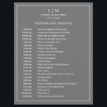 Simple Dark Grey Monogram Elegant Wedding Timeline<br><div class="desc">Simple Wedding Timeline featuring a modern yet elegant design with your two letter monogram at the top and your details surrounded by a thin border. All text is in white over a medium grey background and may be changed to any colours you wish by clicking the "customize" button. A chic...</div>