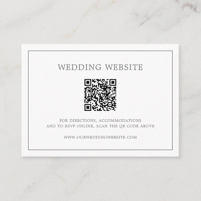 Simple Dark Grey Monogram QR Code Elegant Wedding Enclosure Card (Front)