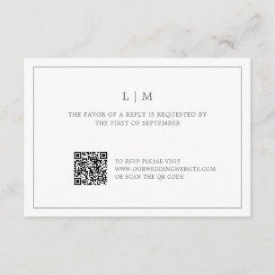 Simple Dark Grey Monogram QR Code Elegant Wedding RSVP Card