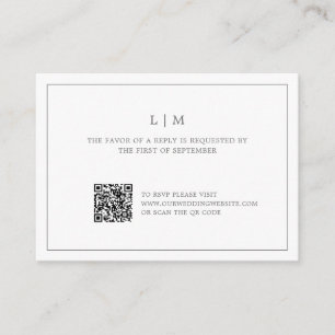 Simple Dark Grey Monogram QR Code Wedding RSVP Card