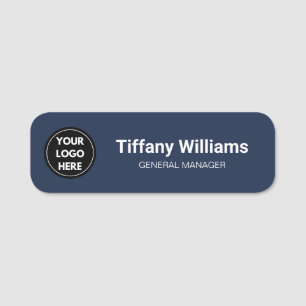 Simple Dark Navy Blue Professional Custom Logo Name Tag