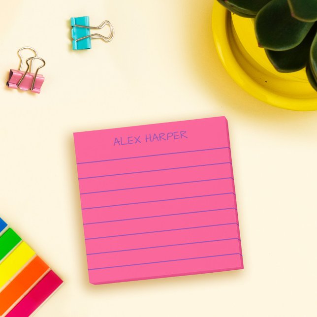 Simple Dark Pink Add Name Lined Post-it Notes (Creator Uploaded)