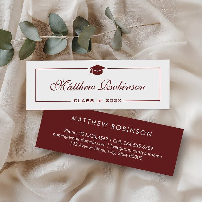 Simple Dark Red and White Graduation Graduate Mini Business Card (Creator Uploaded)