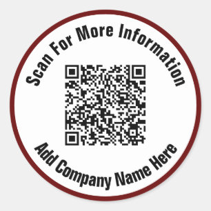 Simple Dark Red and White Text Scan QR Code Classic Round Sticker
