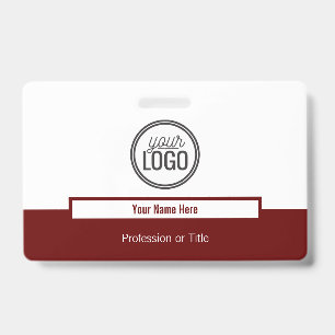 Simple Dark Red Colour Block Professional Name Badge