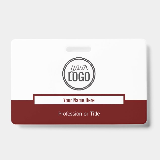 Simple Dark Red Colour Block Professional Name Badge (Front)