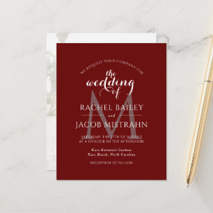 Simple Dark Red Monogram Photo Wedding Invitation