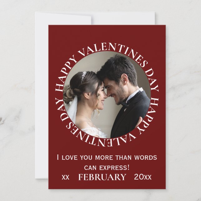 Simple Dark Red Photo Valentine's Day Card (Front)