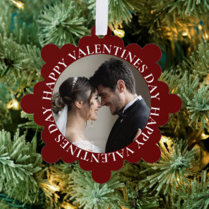 Simple Dark Red Photo Valentine's Day Ornament Card
