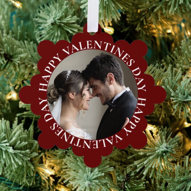 Simple Dark Red Photo Valentine's Day Ornament Card (Insitu (Tree))