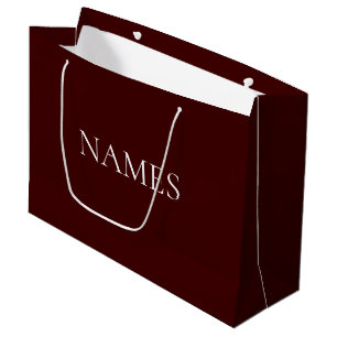 Simple Dark Red & White Custom Script Name  Large Gift Bag