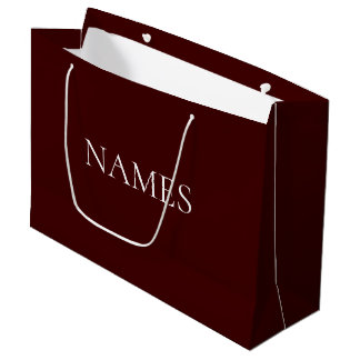 Simple Dark Red & White Custom Script Name Large Gift Bag
