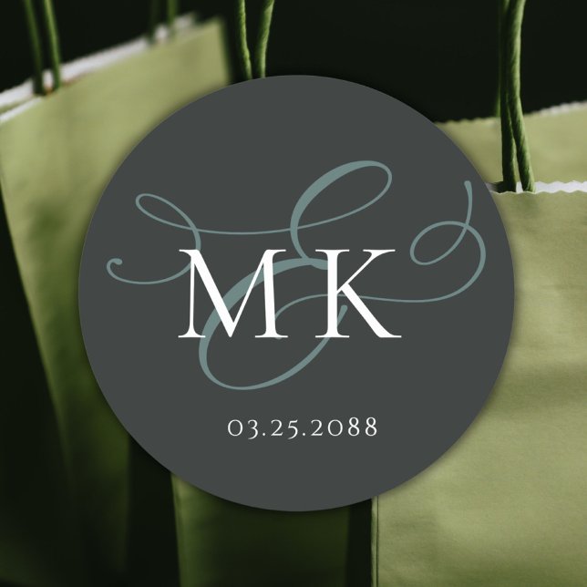 Simple Dark Sage Green Ampersand Monogram Wedding Classic Round Sticker (Simple Dark Sage Green Ampersand Monogram Wedding Classic Round Sticker)