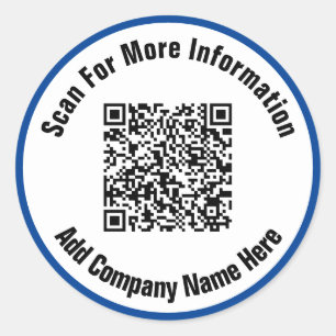 Simple Deep Blue and White Text Scan QR Code  Classic Round Sticker
