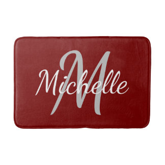 Simple deep red Bold Typography & Name Monogram Bath Mat