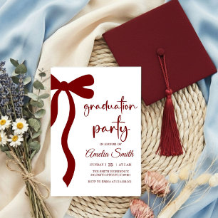 Simple  Deep Red Bow graduation party invitation
