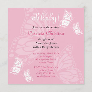 Simple Delicate Butterfly Pink Baby Shower Party Invitation