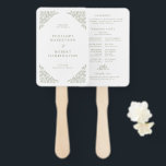 Simple Delicate Floral Sage Green Wedding Program Hand Fan<br><div class="desc">Elegant wedding program hand fan features a minimalist design with a delicate floral border, perfectly suited for formal weddings. The classic typography and customizable text make it a timeless choice for couples seeking sophisticated, personalized wedding stationery. For customization or additional products featuring this design, please feel free to contact me....</div>