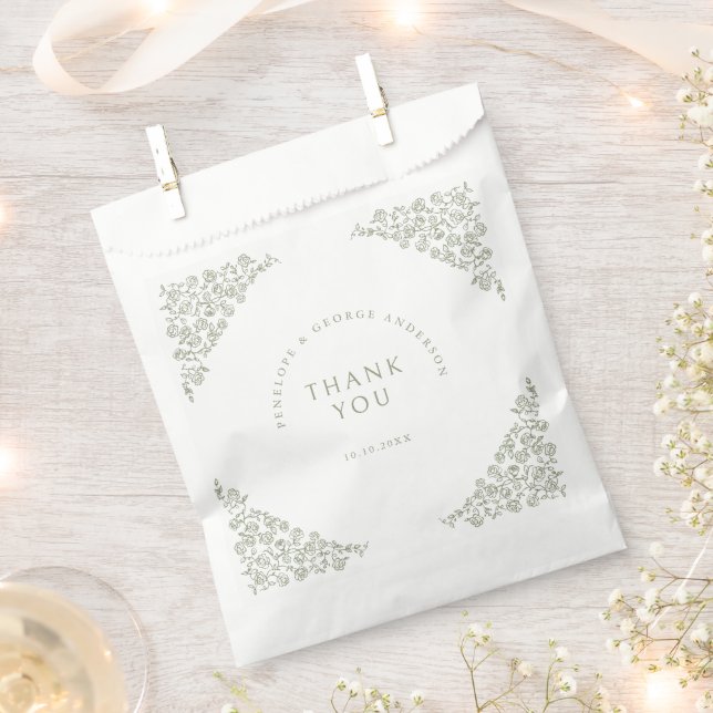 Simple Delicate Floral Timeless Sage Green Wedding Favour Bag (Clipped)