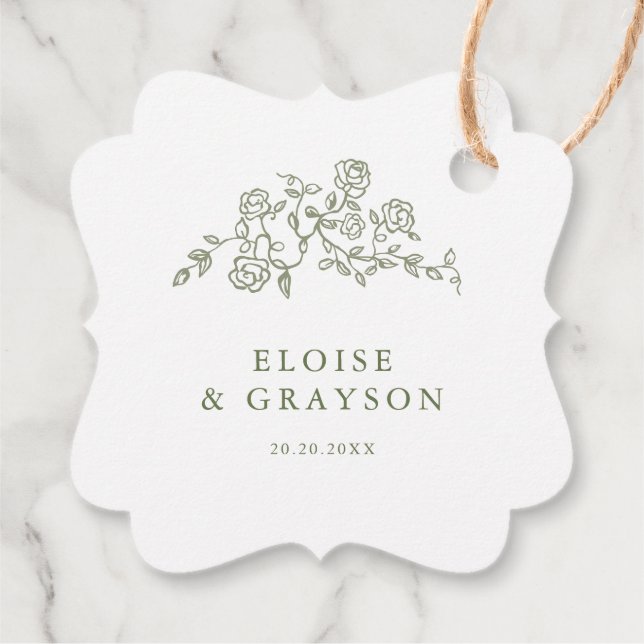 Simple Delicate Floral Timeless Sage Green Wedding Favour Tags (Back)