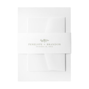 Simple Delicate Floral Timeless Sage Green Wedding Invitation Belly Band