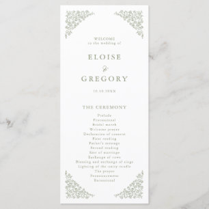 Simple Delicate Floral Timeless Sage Green Wedding Program