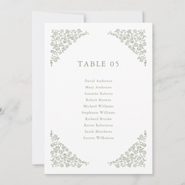 Simple Delicate Floral Timeless Seating Chart Card (Front)