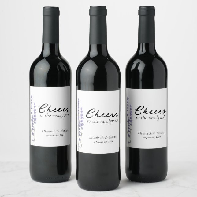 Simple Delicate French Lavender Wedding Wine Label (Bottles)