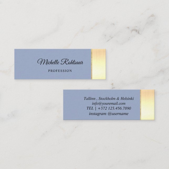 Simple Denim Blue Metallic Mini Business Card (Front/Back)