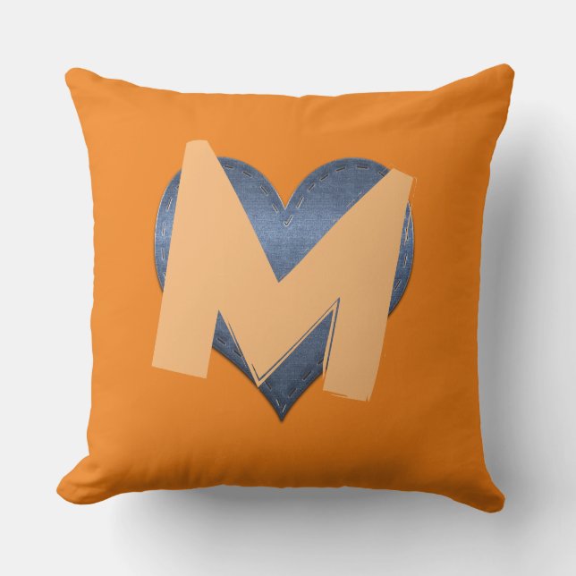 Simple Denim Heart Funny Custom Monogram Throw Pillow (Front)