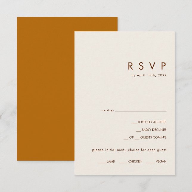Simple Desert | Burnt Orange Menu Choice RSVP Card (Front/Back)