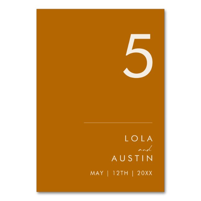Simple Desert | Burnt Orange Table Number (Front)