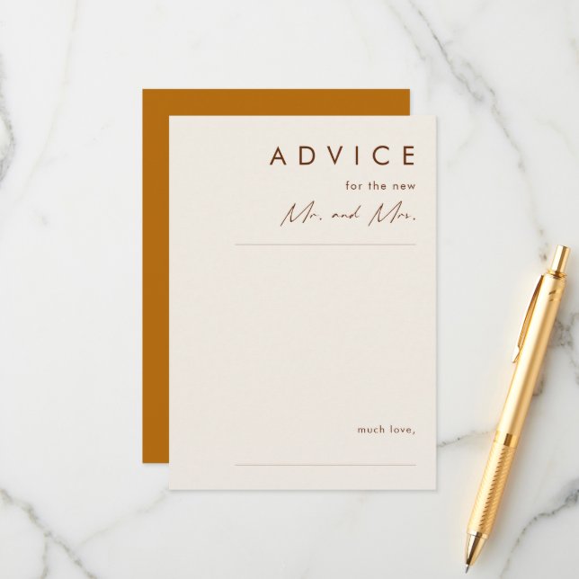 Simple Desert | Burnt Orange Wedding Advice Card (Front/Back In Situ)