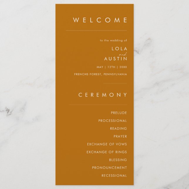 Simple Desert | Burnt Orange Wedding Program (Front)