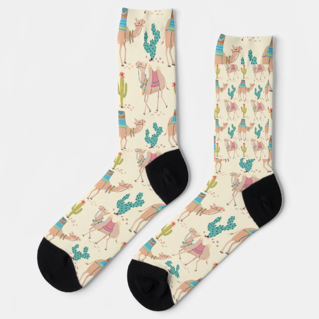 simple desert camel cactus pattern all over print socks (Left)