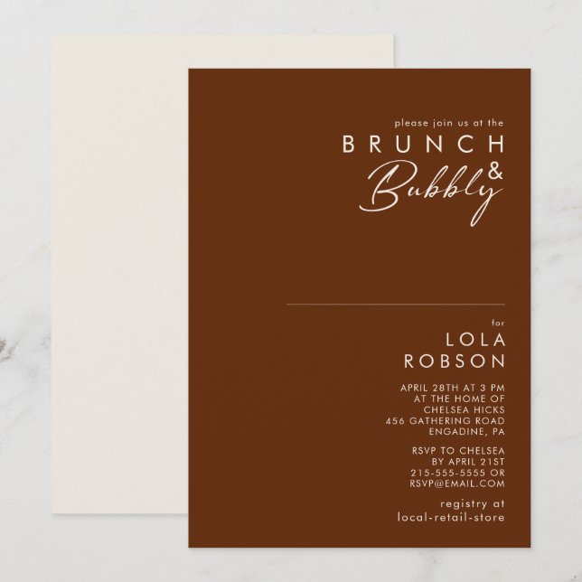 Simple Desert | Dark Cinnamon Brunch & Bubbly Invitation (Front/Back)