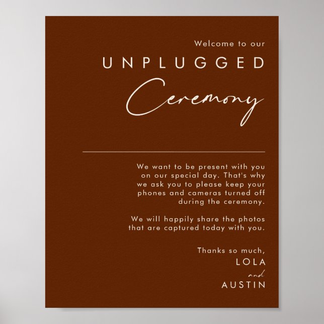 Simple Desert Dark Cinnamon Unplugged Ceremony Poster (Front)