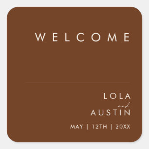 Simple Desert   Dark Cinnamon Wedding Welcome Square Sticker