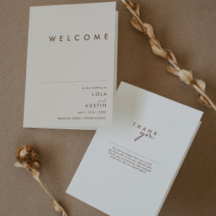 Simple Desert Natural White Folded Wedding Program