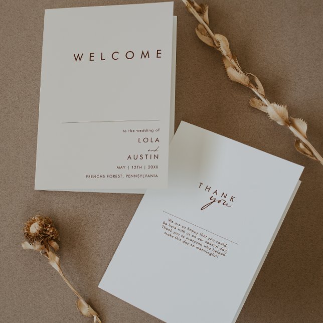Simple Desert | Natural White Folded Wedding Program (Creator Uploaded)