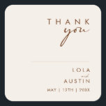 Simple Desert | Natural White Thank You Wedding Square Sticker<br><div class="desc">This Simple Desert | Natural White thank you wedding square sticker is exactly what you're looking for to complete your modern rustic boho wedding. Perfect for either a vintage minimalist western vibe or a retro fall bohemian feel. The minimal dark cinnamon script truly pops with this autumn background. You can...</div>