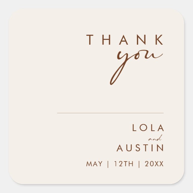 Simple Desert | Natural White Thank You Wedding Square Sticker (Front)