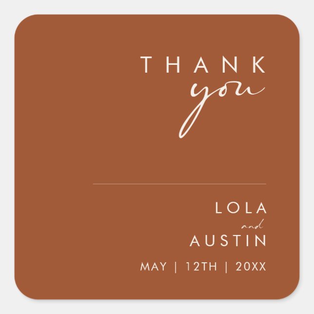 Simple Desert | Terracotta Thank You Wedding Square Sticker (Front)