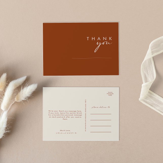Simple Desert | Terracotta Wedding Thank You Postc Postcard (Creator Uploaded)