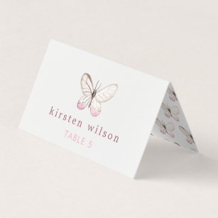 Simple Design Blush Butterfly Folded Place Card